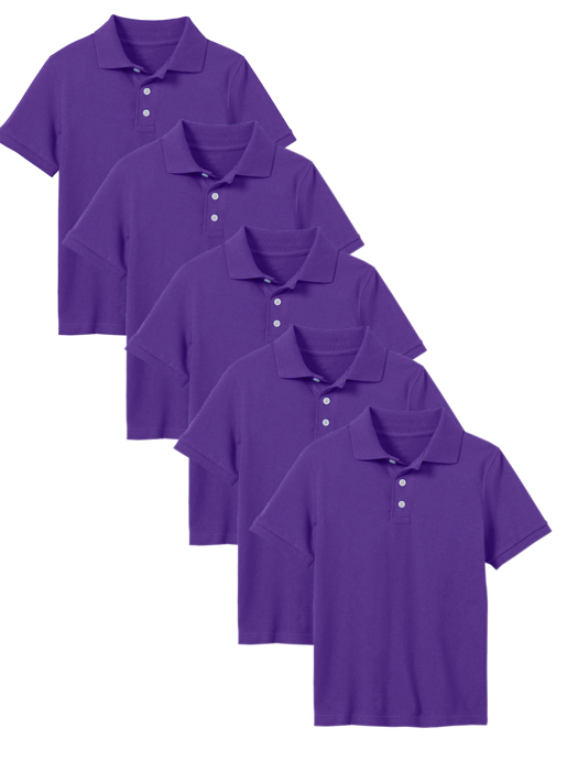 5-Pack School Uniform Tagless Polo Tshirt for Little Boys & Big Boys